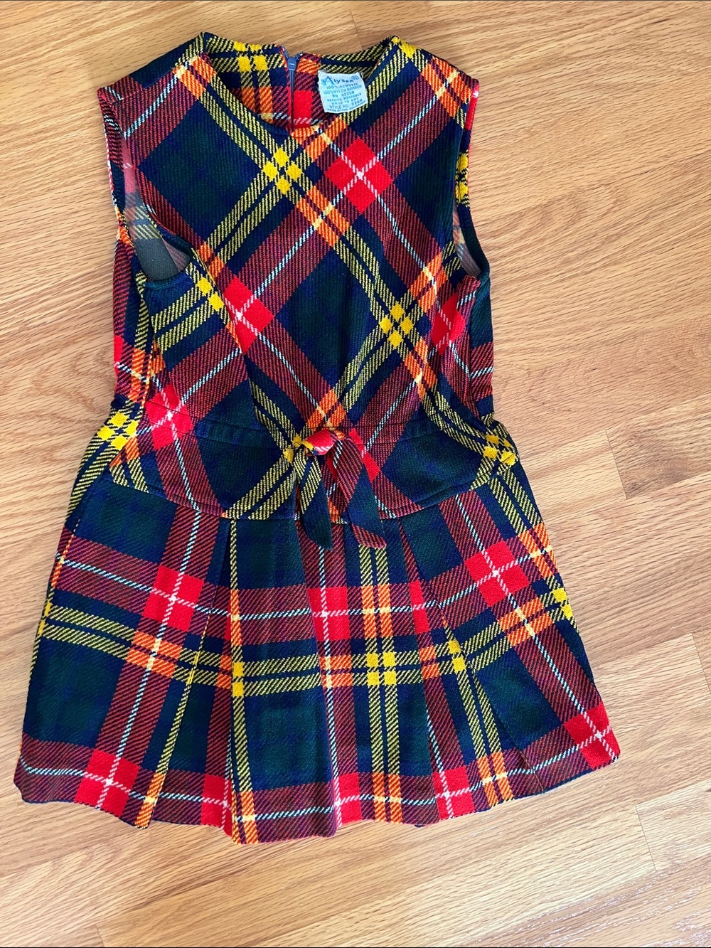 Vintage Alyssa 6 Girls Plaid Sleeveless Dress with Tie Waist - Red, Navy, Yellow
